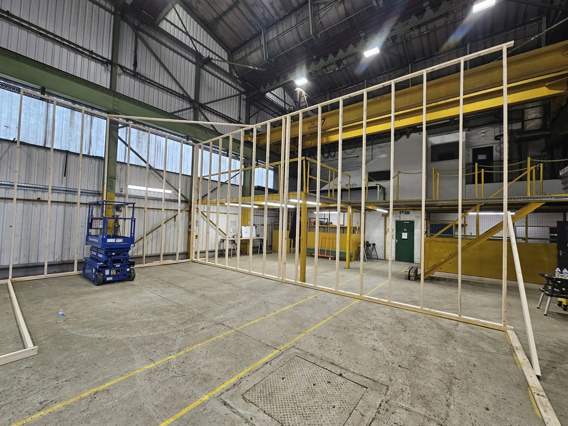 Timber structural frame forming the isolated room within a room for the Gelert studio in Cardiff