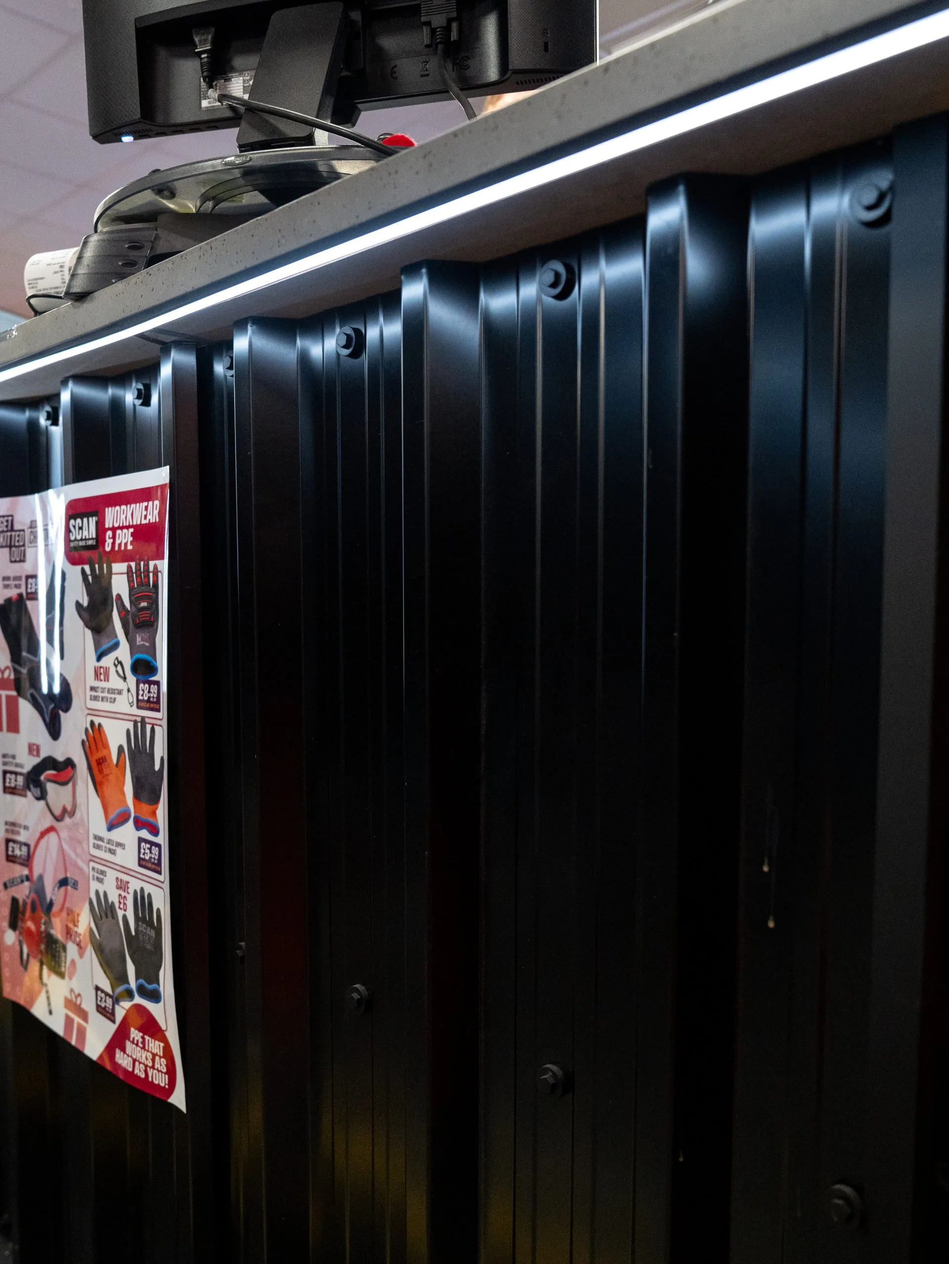 Black fluted counter front at Data Power Tools