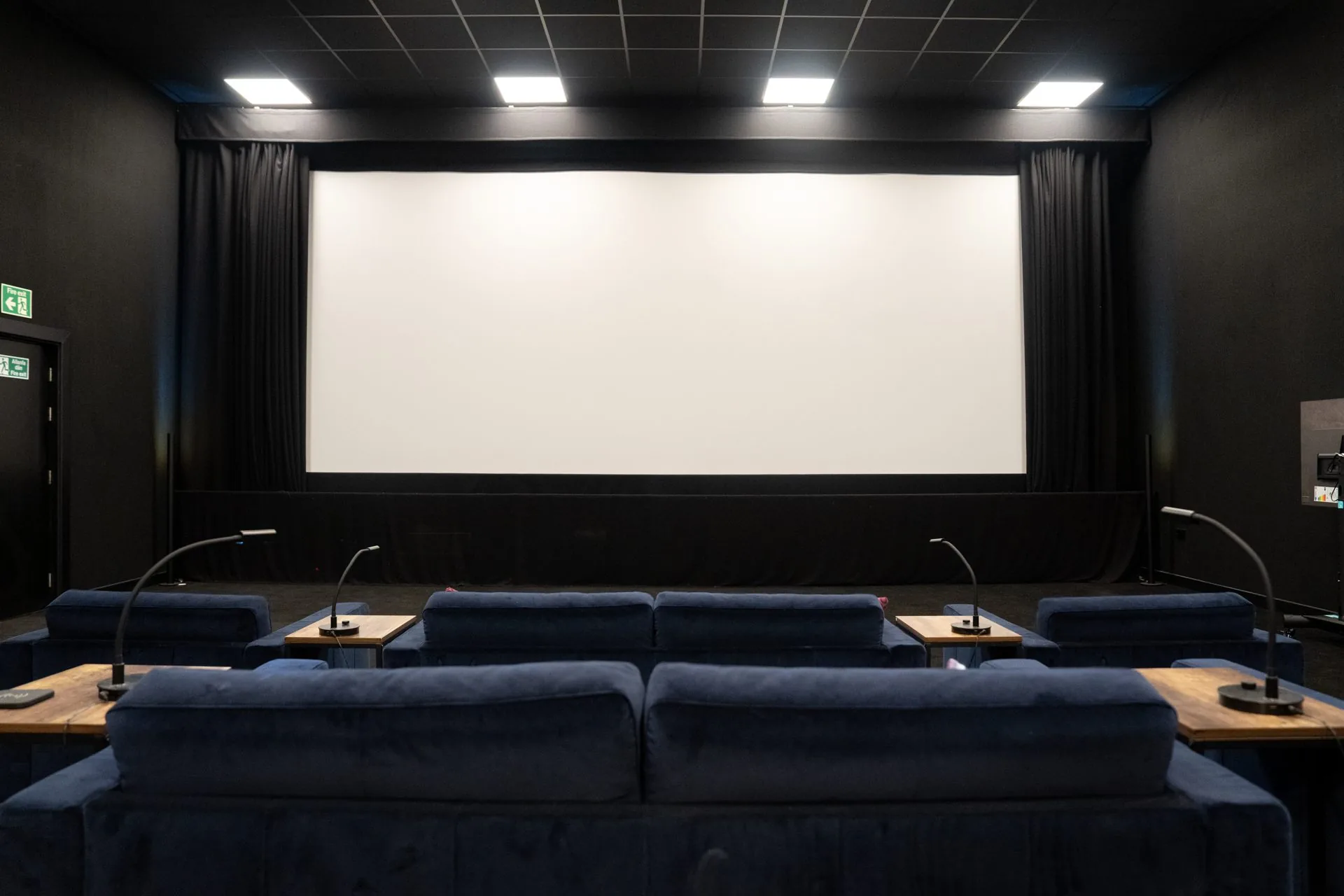 Cinema screen and client seating at Gelert Post Production Studio
