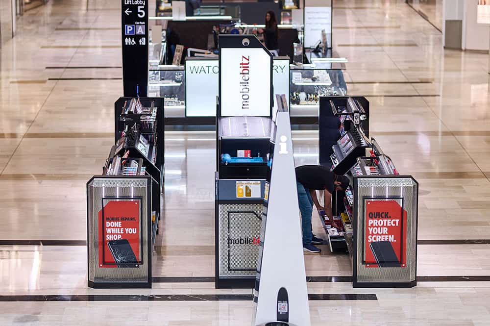 Mobile Bitz relocatable retail kiosk in a shopping centre