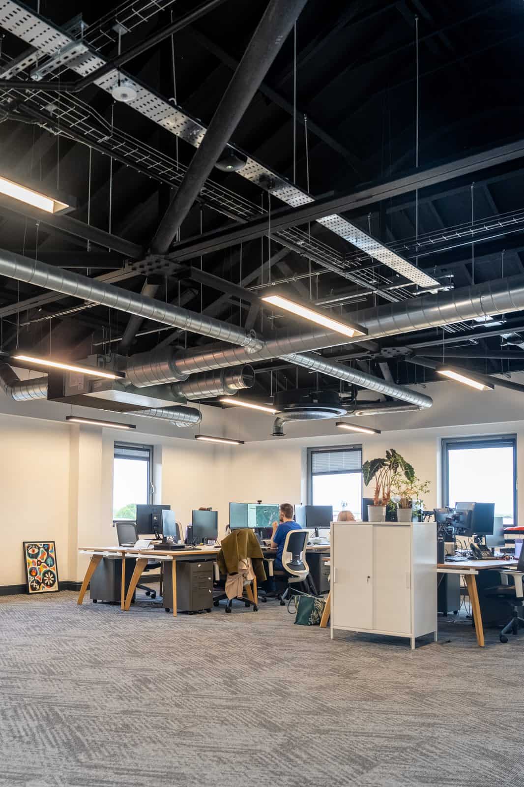 Viro Offices Llanishen Cardiff — full commercial fit-out by OLLYWOOD, exposed black ceiling open plan